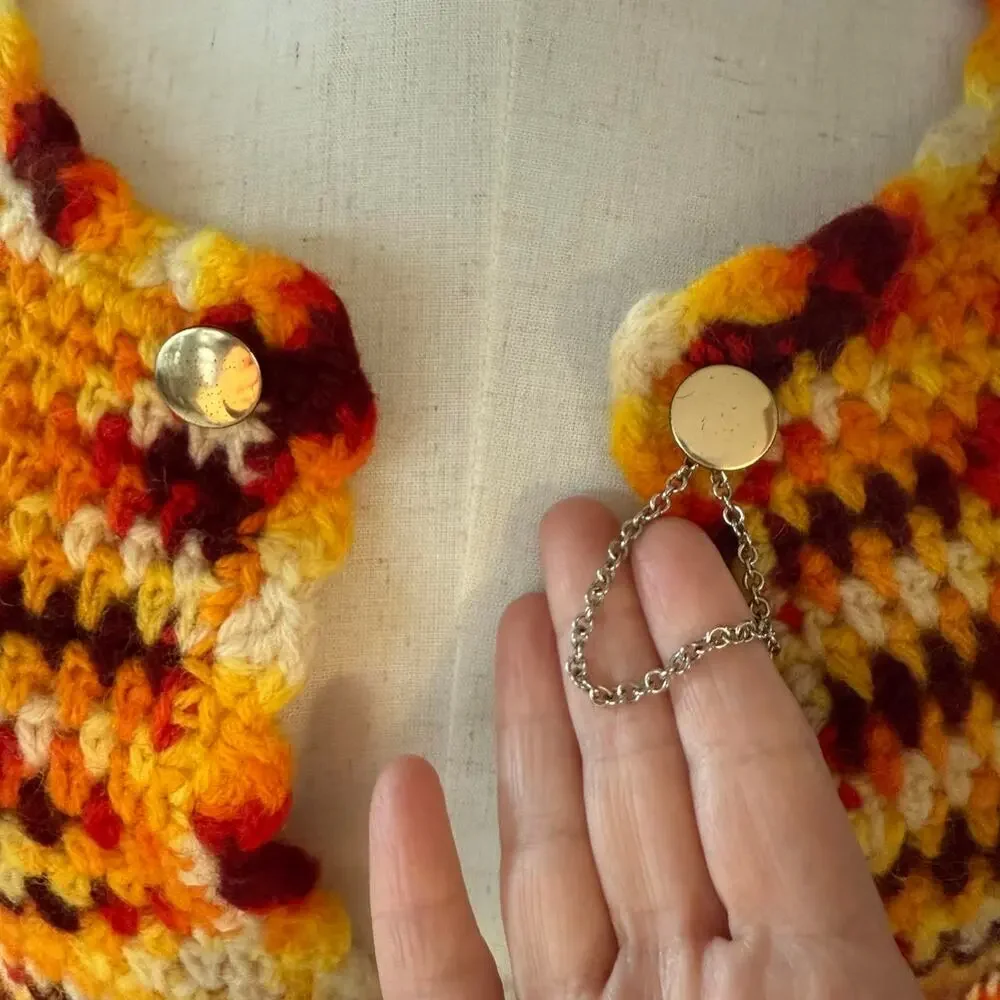 Vintage 70s Crochet Cardigan Sweater Handmade Retro Boho Grannycore Fall Knit - Picture 5 of 8